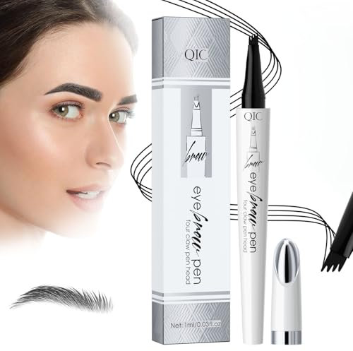 Magic Eyebrow Pencil, 3D Waterproof Microblading Eyebrow Pen with 4 Micro Fork Tip, Smudge Proof Fine Sketch Long Lasting Eye Brow Pencil for Makeup Beginners (Black)