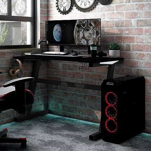 qohoio Gaming Desk LED with Z Shape Legs Black 90x60x75 cm,Computer Desk,Office Work Desk,LapT O P Table for student and worker,Study Table,Writing Desk for Bedroom,Home,Office