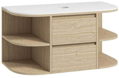 HOMCOM Meuble sous lavabo Suspendu, Meuble sous Vasque, Meuble Salle de Bain Mural avec tiroirs à Fermeture Douce et étagères - dim. 90l x 45P x 46H cm, Marron