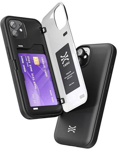 TORU CX HYBRID for iPhone 11 Wallet Case | Dual Layer Slim Protective Hard Cover with Hidden 2-Credit Card Slot Holder - Black