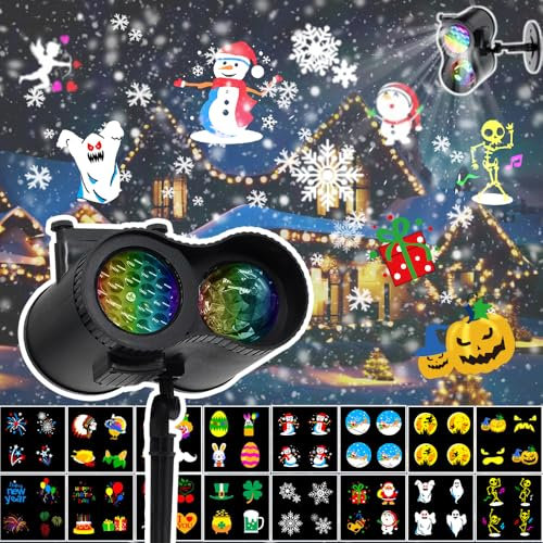 Proiettore di luci natalizie per esterni, 2 in 1, proiettore di fiocchi di neve, luci per esterni, 16 diapositive più luminose per Natale, decorazioni per feste all'aperto impermeabili per feste per