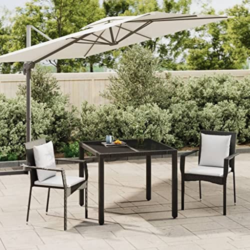 AUVYI 3-TLG. Patio-Essgruppe mit Kissen Schwarz Poly Rattan Outdoor-Möbel Set Esssets Flexible Gestaltung Balkonmöbel Stabiler Rahmen Terrassenmöbel Bequemes Sitzgefühl Praktische Tischplatte