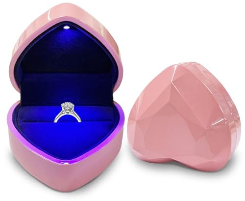 Mstnoixgc Ring Box mit LED Licht, Herzform, Ringschatulle mit Samt Interieur, Ehering Box, Schmuck Geschenkbox, für Verlobung, Heiratsantrag, Hochzeit, Valentinstag, Jahrestag, Weihnachten