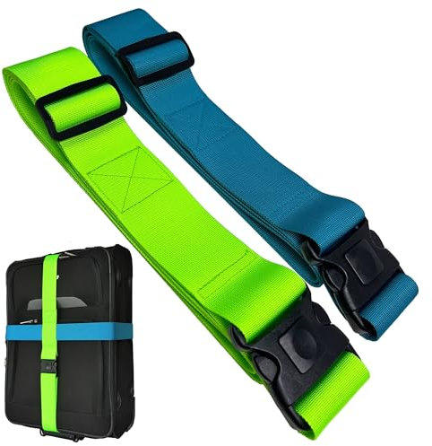 Extralange Koffergurte für XL Koffer mit Sicherheitsverschluss und Kreuzgurtfunktion | 5 cm, Gelb verstellbar bis 245 cm, Blau bis 180 cm von taschenmann2005