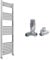 Chrome Bathroom Straight Heated Towel Rail Radiator 400 x 1400 & Dual Fuel Thermostatic Corner Valves