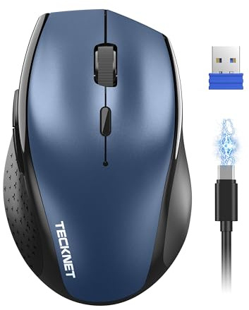 TECKNET Pro Souris sans Fil, Souris sans Fil Rechargeable Silencieuse, 6400 DPI Réglable Optique Souris Ergonomique pour Ordinateurs Portables, Mac, PC, Windows
