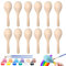 Prmape 12 Stück Mini Hölzerne Maracas mit 2pcs Acryl Farben+2pcs Pinseln, Maracas Holz Kinder, Rassel Holz Musikinstrument, Rasseln für Kinder, Partys und Schulen