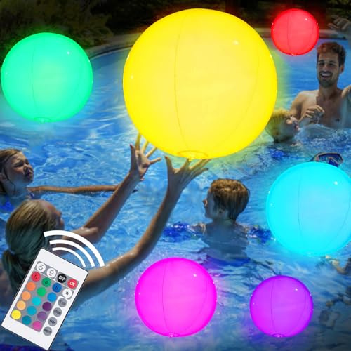 YOUYIKE 2 Stück LED Leuchtender Wasserball, 16'' led Ball Aufblasbar, 16 Farben Lichter und Infrarot-Fernbedienung,Pool Spielzeug für Sommeraktivitäten im Freien, Wasserspiele, Schwimmbad-Strandparty
