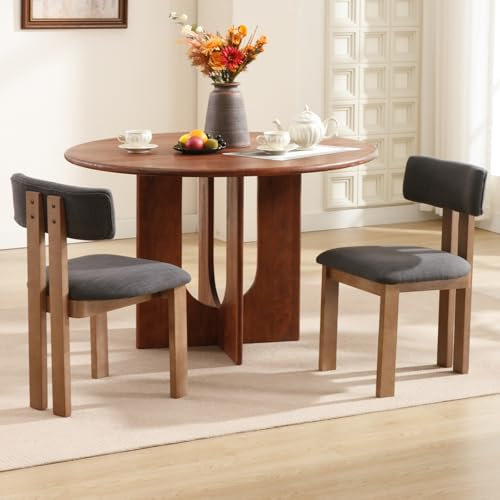 Ya-Home Esszimmerstühle 2er Set Leinen Vintage Seitenstühle Holz Esstischstühle Küchenstühle ohne Armlehne für Wohnzimmer/Schlafzimmer/Küche, Schwarz