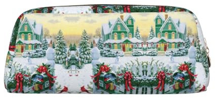 KLMELLMDE Leather Zip Christmas Mailbox and Gifts Pen Case, Large Capacity Pen Case, School and Office Supplies Stationery Bag, Cosmetic Bag, Coin Purse