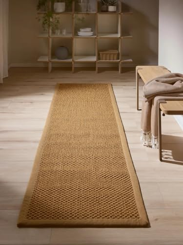 benuta Pure Sisalteppich Greta - Beige 70x300 cm - 100% Sisal - Läufer & im Style: Bordüre, Uni, Natural Living, Scandi Living - Pflegeleicht für Wohnzimmer Schlafzimmer