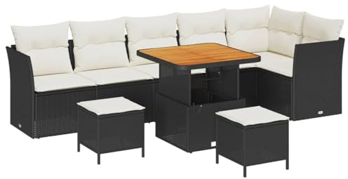vidaXL Garten-Sofa-Set 9 pcs Schwarz und Creme 80 x 80 x 71 cm, Modulares Garten- und Terrassenmöbelset, UV-beständig, Bequeme Außenbestuhlung, wetterfestes Sofa, stylishe Dekoration