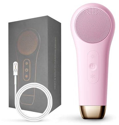 Elektrische Silikon Gesichtsreinigungsbürste mit Kalt-/Heißfunktion, IPX5 Wasserdicht Gesichtsbürste, 2 Zonen Bürstenkopf & 2 Vibrierstufen, Wiederaufladbar für alle Hauttypen (Rosa)
