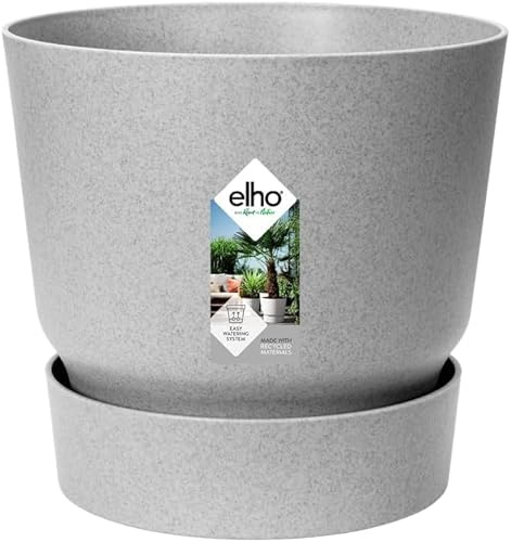 Greenville Modern Round Flower Pot with Integrated Water Reservoir – Indoor & Outdoor Planter Recycled Plastic Lightweight & Durable Self-Watering Plant Pot For Home, Balcony (Living Concrete, 30 cm)