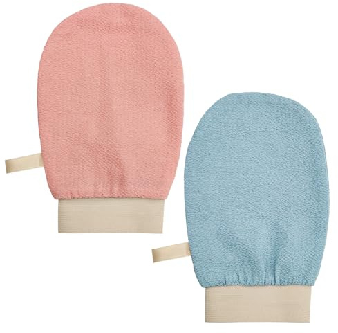 Exfoliating Gloves, 2 Pack Body Scrub Glove Bath SPA Exfoliating Mitts, Dual-Sided Deep Clean Exfoliation Scrubbing Mitt, Dead Skin Remover Glove Deep Body Scrubber(Pink+Blue)