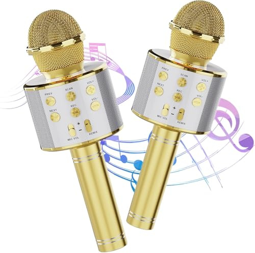 voijump Wireless Bluetooth Karaoke Microphone 2 Pack, 4-in-1 Handheld Mic Speaker for Singing, Karaoke Machine for Phone Android PC, Great Birthday Gifts for Girls Kids Adults for Party,Home KTV