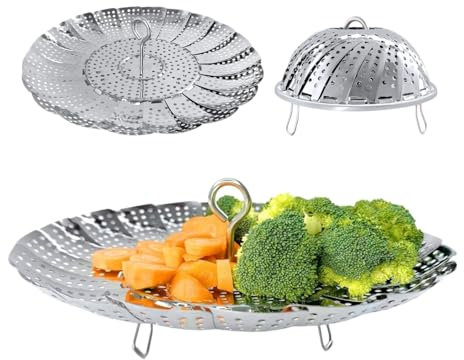 OUYUE Cesta Freidora Freidora De Aceite Cesta vaporera de Verduras de Acero Inoxidable Plegable y expandible Cesta Freidora para Croquetas(5.4x9.2)