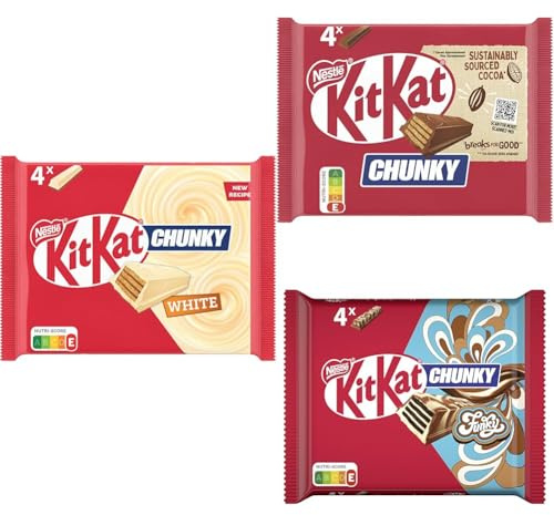 Bundle aus Nestlé KitKat Chunky, Classic, weiße Schokolade, Funky (3 x 160g)