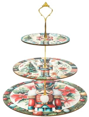 F Fityle Christmas Cupcake Stand Elegant Xmas Party 3 Tiers Fruit Display Plate Cake Pastry Tiered Platter for Dining Room Bakeshop