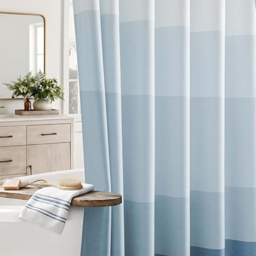 Vangao Duschvorhang 180x200 cm Ombré Streifen Blau Maritim mit 12 Haken | Duschvorhang Wasserabweisend Waschbar Polyester mit Ösen, Modern Textil Shower Curtains Bunt für Hotel Badezimmer Badewanne