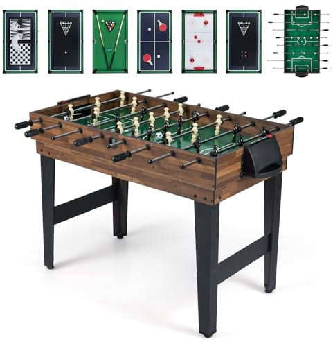 FANTASK 10 in 1 Multifunktionaler Spieltisch, Tischfußball &Hockey & Billard & Shuffleboard & Bowling & 4 Brettspiele, Multifunktionstisch aus Holz für Kinder, Erwachsene