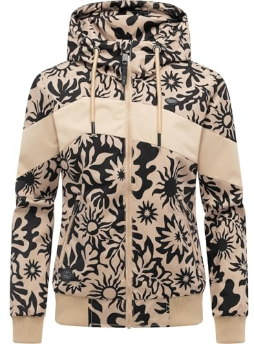Ragwear leichte wasserdichte Damen Übergangsjacke kurz Bomberjacke mit Allover-Print und Kapuze Nuggie Block Flower XS-XXL