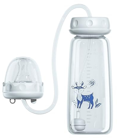 BommFu 240ml Kinderflasche Mit Sauger & Trinkhalm - Anti-Rutsch Milchflasche Mit Verstellbarem Schnellfluss Für Mädchen, Reisen & Picknick