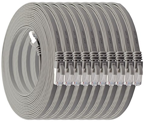 1aTTack.de 0,25m - grau - 10 Stück Cat7 Flachkabel Netzwerkkabel Cat 7 Rohkabel Gigabit Lan (10Gbit/s) Flachbandkabel Verlegekabel Patchkabel Flach Slim Rj 45 Stecker Cat6a