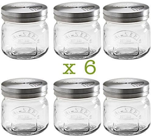 6 x Kilner Shaker Storage Jar with Shaker Lid Sprinkler Dispenser Pot Set, 250ml