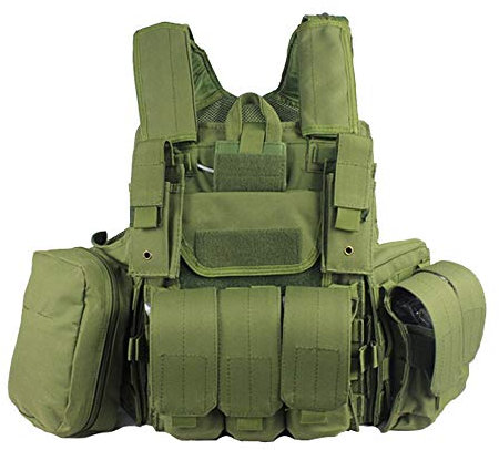 ATAIRSOFT Taktisch Weste Airsoft Plattenträger Schwer Pflicht Militär Armee MOLLE Kampfweste Schulung Schutz Geborgenheit Weste mit Beutel für Taktisch Jagd Airsoft Außen Camping (OD Grün)