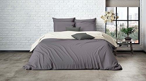 MISTRAL HOME Uni Einfarbig Wende Bettwäsche Edel Perkal 100% Ägyptische Baumwolle, Maße:135 cm x 200 cm, Farbe:Pristine-Dark Grey