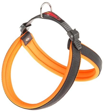 Ferplast Geschirr für mittelgroße Hunde AGILA Fluo 5 Hundegeschirr mit weicher Polsterung, Schnellverschluss und Befestigungssystem, Brustumfang 50–58 cm. Orange