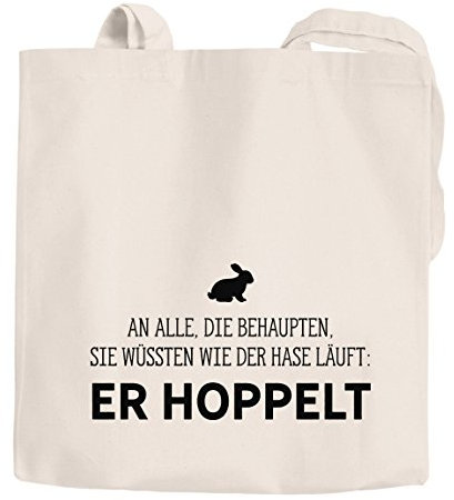 Jutebeutel an alle die wissen wie der Hase läuft er hoppelt Spruch Baumwolltasche Stoffbeutel Tragetasche Moonworks® natur 2 lange Henkel