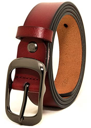 ESPOFY Damen Gürtel Echt Leder Bürtel mit Single Zinken Legierung Schnalle RotBraun (115cm)