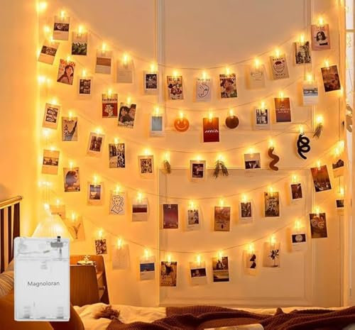 Magnoloran 40 luces LED, cadena de luces, cadena de luces, para bodas, fiestas, Navidad, decoración del hogar, luces para colgar fotos, imágenes, tarjetas gráficas (35 m, blanco cálido)
