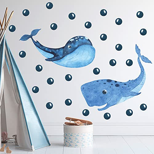 GRAZDesign Wandtattoo Wal Kinderzimmer, Wandaufkleber für Jungen, Wanddeko Wandsticker Deko für Babyzimmer Baby Jungenzimmer Jungs, Aquarell / 57x80cm
