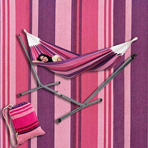 Hängematte mit Metall-Gestell aus Stahl KOMPLETT-SET ? Single-Size bis 120 kg | Amazonas Tahiti Candy Lila-Rosa + Sumo Rockstone