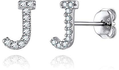 ChicSilver Kleiner Buchstabe J Ohrstecker mit Zirkonia Silber Ohrschmuck für Tochter Schwester