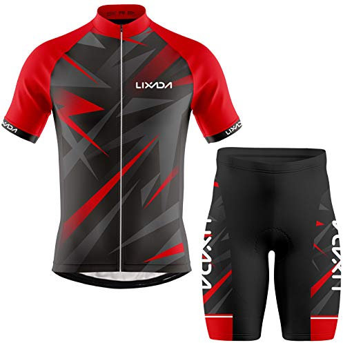 Lixada Kurzarm Radtrikot Herren Atmungsaktives Sommer Kurzarm-Bike-Shirt und Radhose gepolsterte Shorts,MTB-Fahrrad-Anzug für Radsport Outdoor Sport