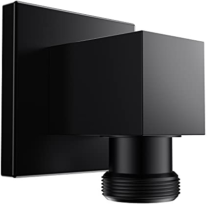 Wall Mounted Supply Elbow, Wall Elbow for Hand Shower, Solid Brass Square Wall Supply Elbow, Check Valve Included (Square, Matte Black)