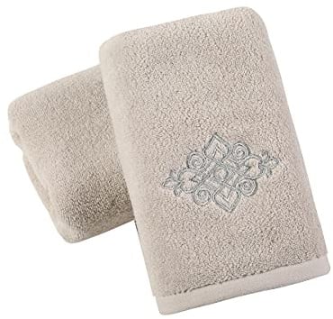 Sense Gnosis Handtücher Set von 2 hellgrauen Badezimmer-Gesichtshandtüchern, super dick, weich, 100 % Baumwolle, sehr saugfähig, bestickt, Badetuch für Badezimmer, Heimdekoration, 33 x 73 cm