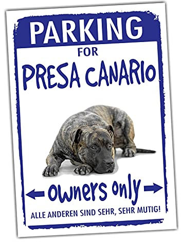 Presa Canario Dogo Parking Schild Achtung Spruch Warnschild Türschild Fun Geschenkidee lustiger Spruch Hundemotiv Aluminium Wetterfestes Hundeschild