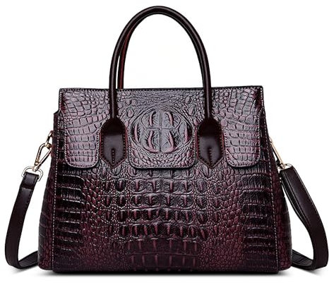 DIRRONA Mode Femmes Sac à Main Voyage Sac Messenger Grande Sacs à Bandoulière Imperméable PU Cuir Femme Du Quotidien Décontracté Sac Bandoulière Motif Crocodile Fuchsia