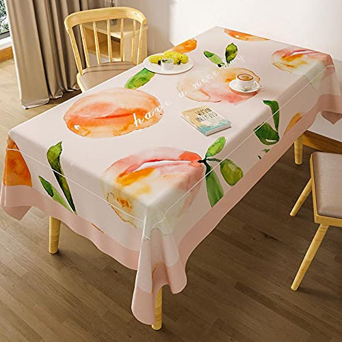 QHDXL Nappe Rectangulaire Antitache Fruit Rose Pâle Nappe Protection de Table Rectangle Lavable Anniversaire Cuisine Table à Manger Picnic Tissu Coton Lin Imperméable140 x 220cm