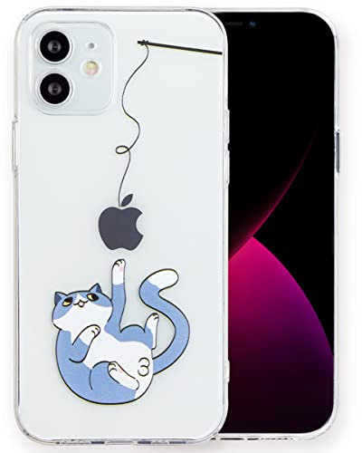 INLOYGEM für iPhone 12 Handyhülle, Stoßfestes Durchsichtig Weiches TPU Silikon Dünne Schutzhülle, mit süßer Muster Bedruckt Handy Hülle für Apple iPhone 12 6.1 Blaue Katze