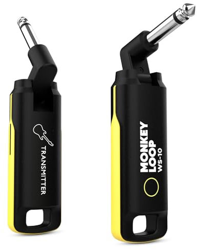 MONKEY LOOP WS-10 - Sistema Inalámbrico para Guitarra o Bajo con Batería Incorporada - Receptor y Transmisor de Audio Recargable - Transmisión hasta 50 Metros con 6 Horas de Autonomía
