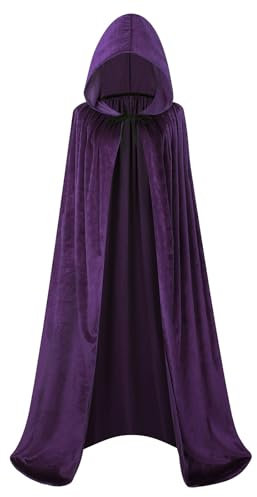 maxToonrain Mantello in velluto con cappuccio, per adulti, unisex, con cappuccio, per Halloween, Natale, Giornata mondiale del libro (150 cm, viola)