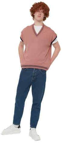 TRENDYOL Col en V-Uni-Gilet en Tricot régulier Sweater, Dried Rose, XL Homme