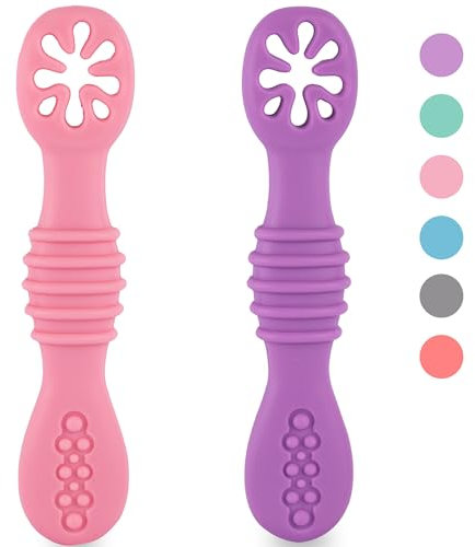 HOMYBABY® PreCucharas y Cucharas Bebe Silicona - Cuchara BLW Aprendizaje en 2 etapas - Cubiertos Recomendados por Nutricionistas - Pre Cuchara Antibacteriana y Ergonómica