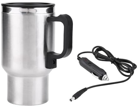 Travel Electric Kettle, Stainless Steel Car Heating Cup Portable Water Bottle Coffee Cup Insulated Travel Mug with Handle Auto Shut-Off Fast Water Heater Warmer 450ml/15oz for Car